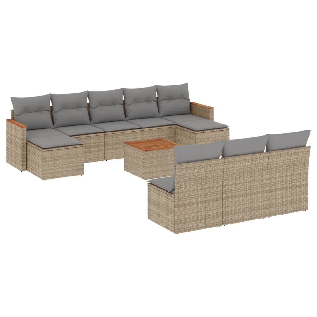 Set Divani da Giardino 11 pz con Cuscini Beige in Polyrattan