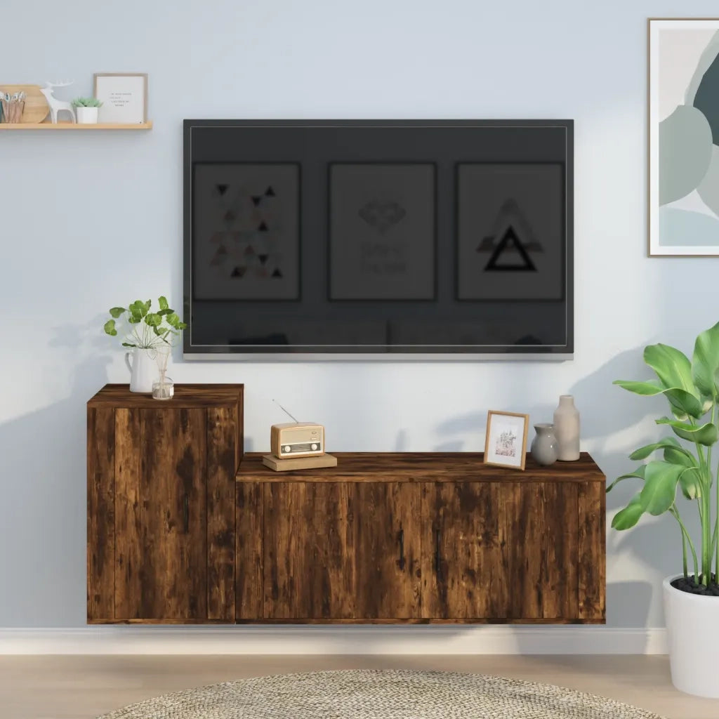Set Mobili Porta TV 2 pz Rovere Fumo in Legno Multistratocod mxl 125218