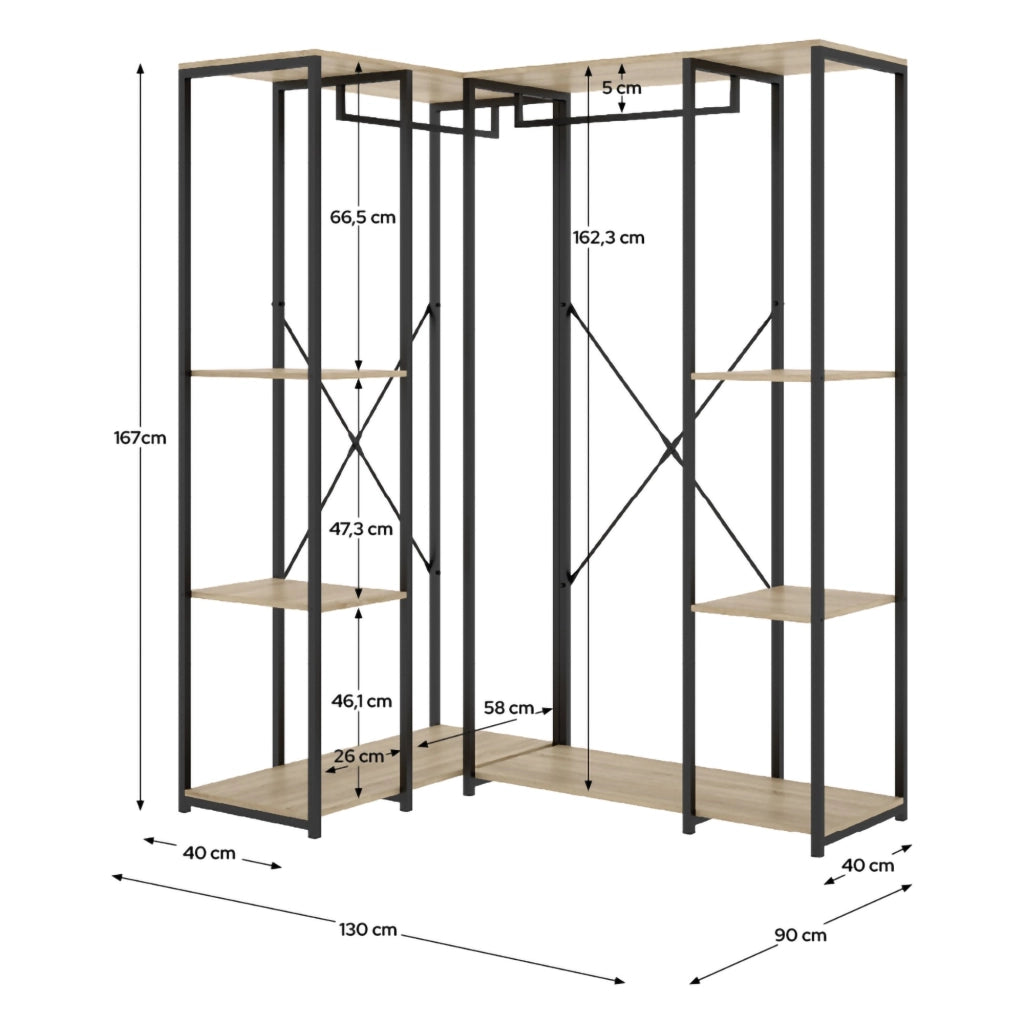 Armadio Camera da Letto Hollis, Guardaroba Grande 5 Ripiani, 130x167h cm Marrone Rovere