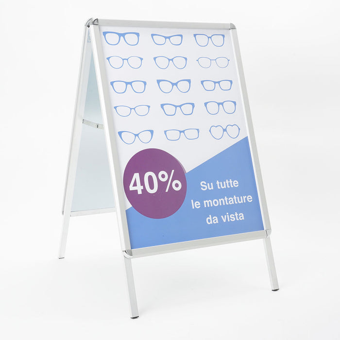 Espositore Pubblicitario Bifacciale a Cavalletto Pieghevole 63,7x101,5x75,5 cm in Alluminio da Esterno Antivento Silver