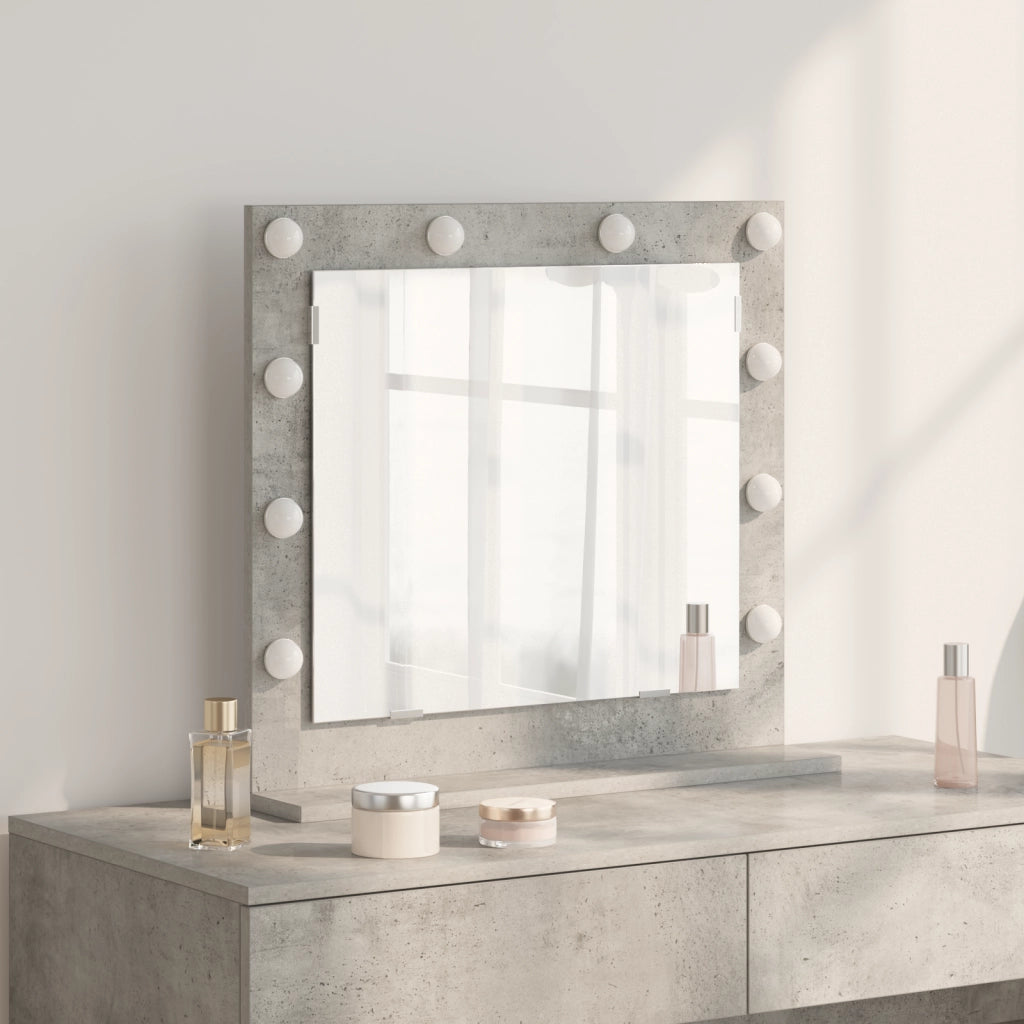 Specchio da toeletta con luci LED Grigio cemento 60x55x18 cm