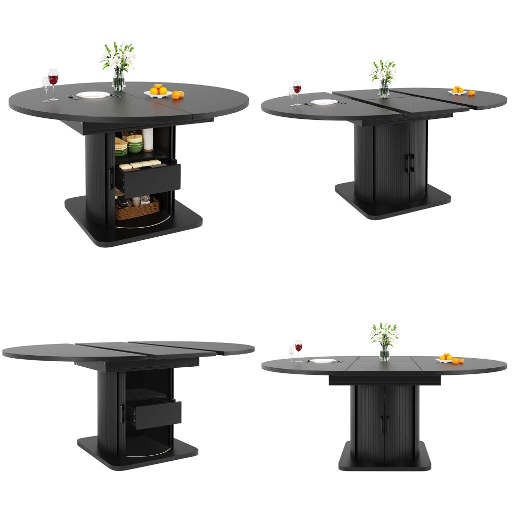 Tavolo da pranzo allungabile, 118-158 cm, per 6 persone, con cassetto, nero
