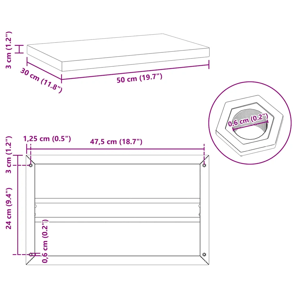 vidaXL Mensole a Muro 2 pz 50x30x3 cm Nero in Acciaio Inossidabile