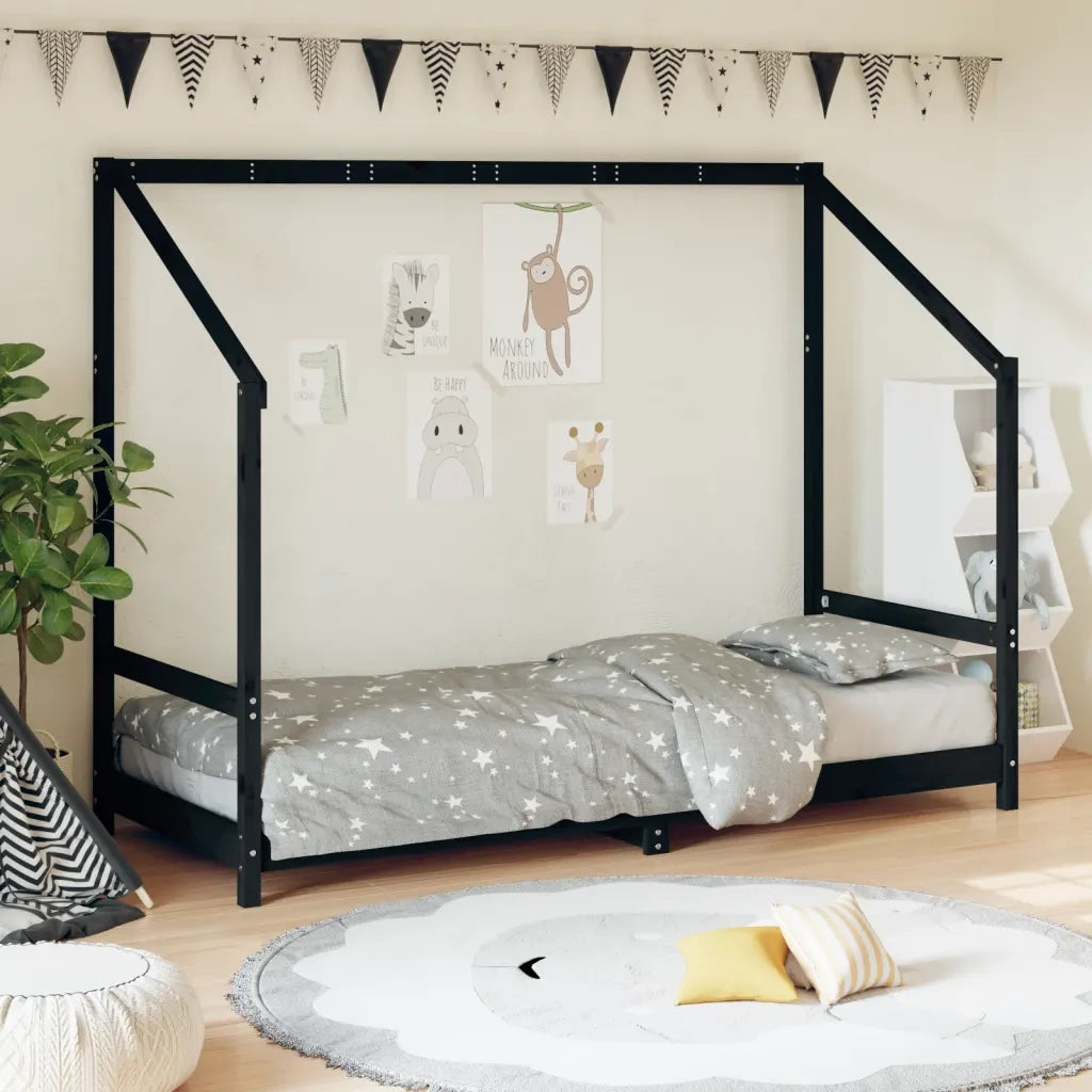Giroletto per Bambini | Letto Infantile | Lettino Nero 80x200 cm in Legno Massello di Pino
