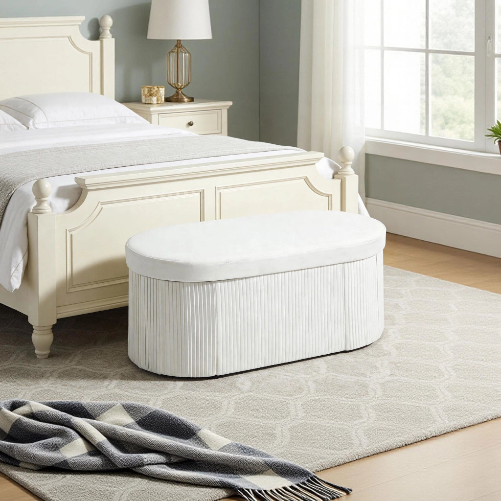Pouf Contenitore Pieghevole ¨C zephmum ¨C Velluto Crema 76x38x35 cm