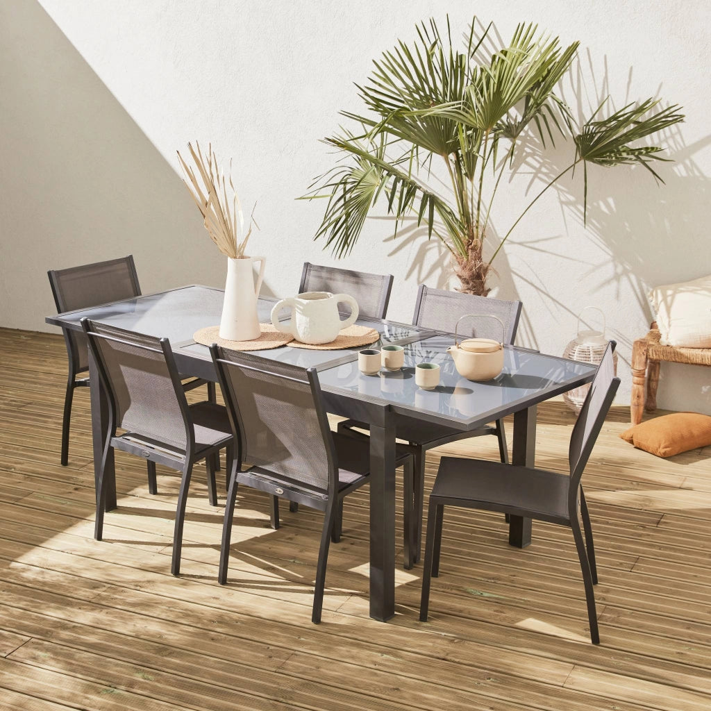Set tavolo da giardino allungabile in alluminio con 6 sedie, grigio