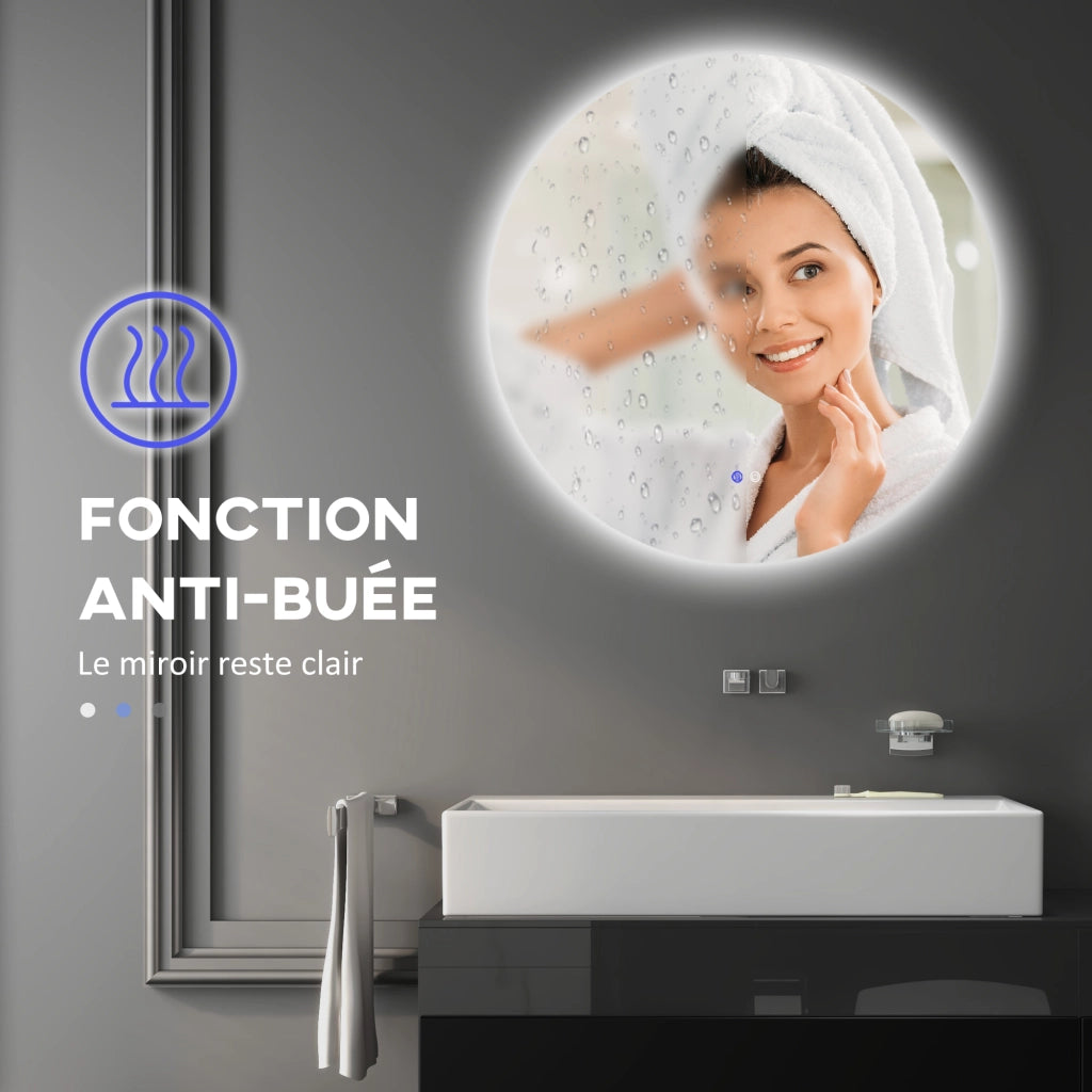 Specchio da bagno LED rotondo con antibu¨¦e ¨C zephmum ¨C grigio 70 cm