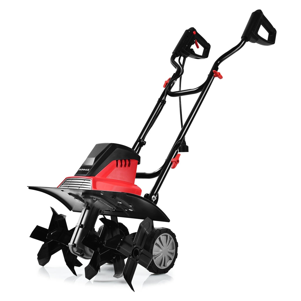Dissodatore elettrico e coltivatore, Mini coltivatore con maniglia pieghevole e ruote regolabili Rosso e nero