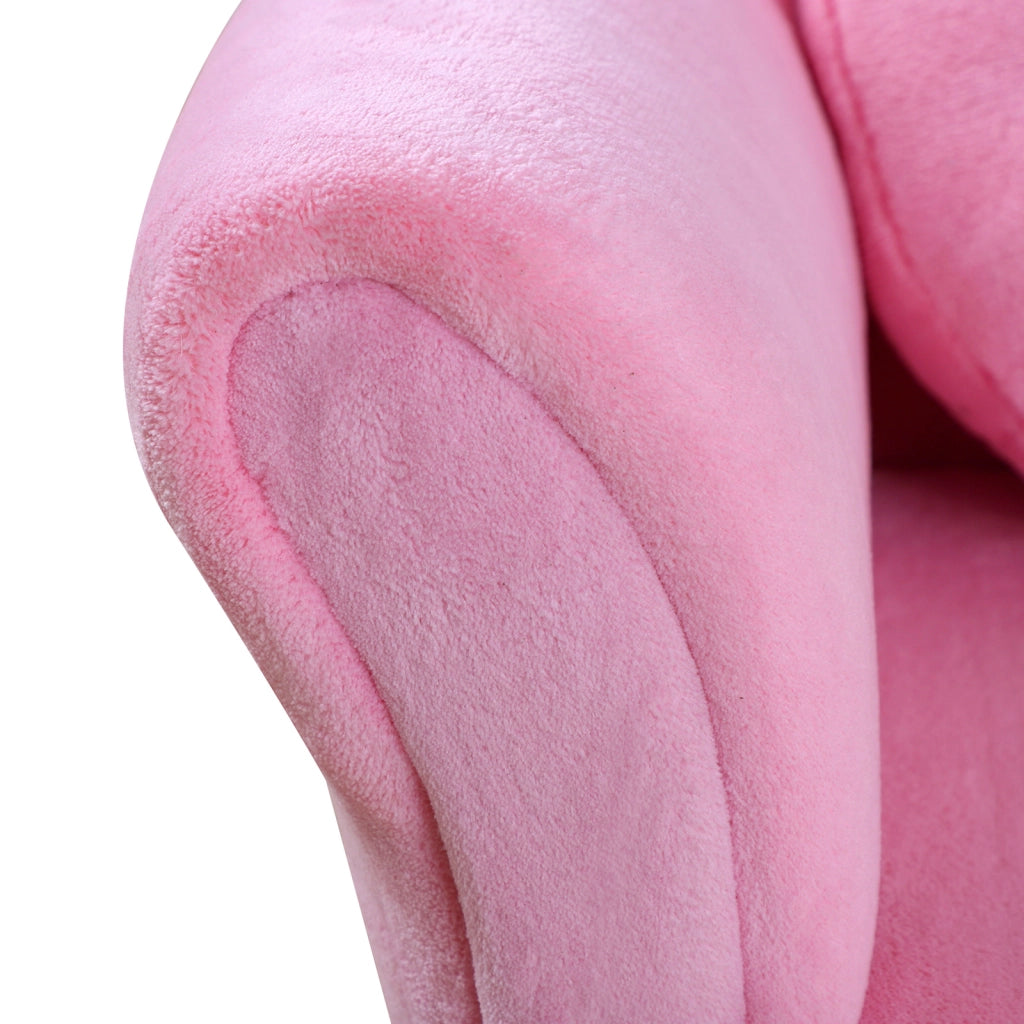 Poltrona bambini tessuto effetto velluto corallo con gambe legno massello per cameretta ¨C Xylo ¨C Rosa 90x53x48cm