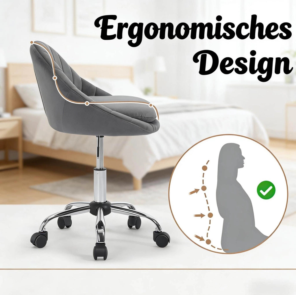 Sedia da ufficio ergonomica girevole in velluto grigio scuro