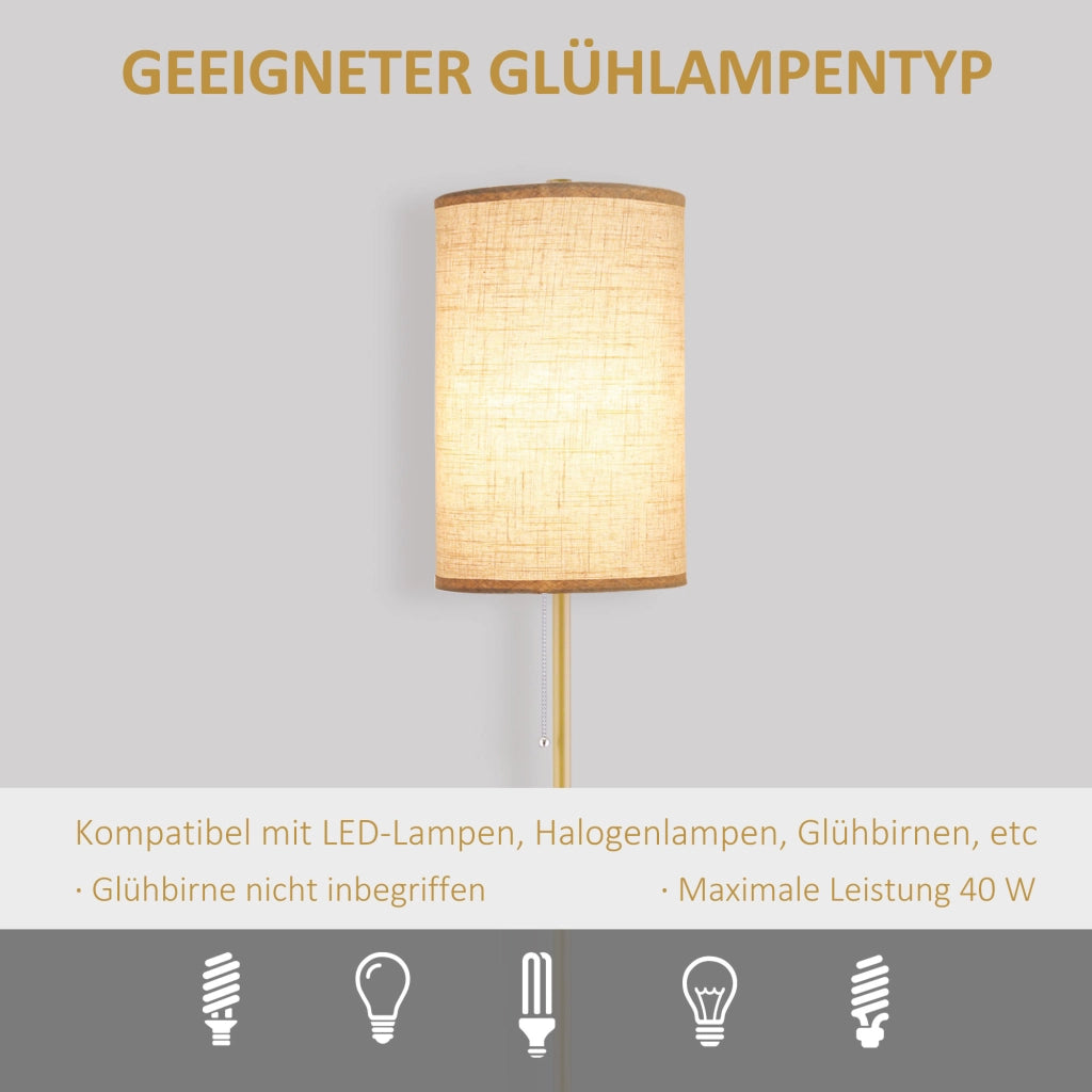 Lampada da terra ¨C Minimal ¨C acciaio, paralume in tessuto, oro+bianco