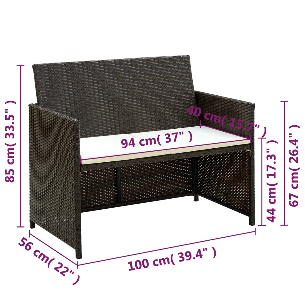 Set Divani da Giardino 4 pz con Cuscini in Polyrattan Marrone cod mxl 34889