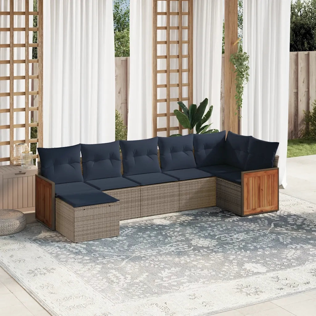 Set Divani da Giardino 7 pz con Cuscini Grigio in Polyrattan 3227874