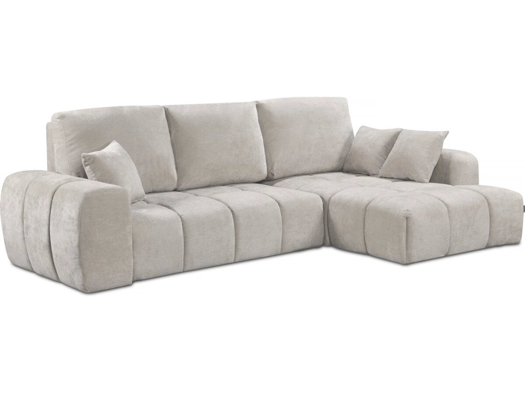 Divano letto angolare destro in tessuto ciniglia "Verneuil" - 3 posti - Beige