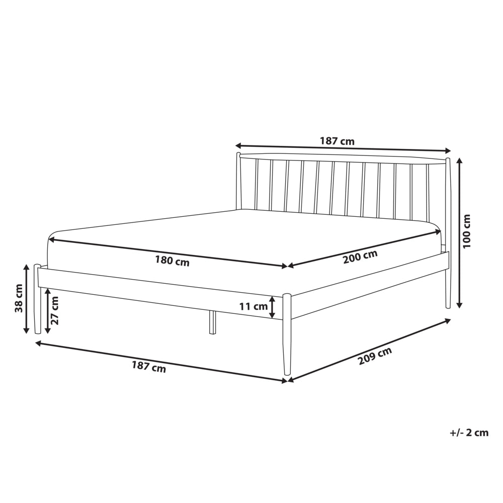 Letto super king size bianco con gambe in legno chiaro 180 cm con struttura in metallo bianco a doghe retrò scandinavo