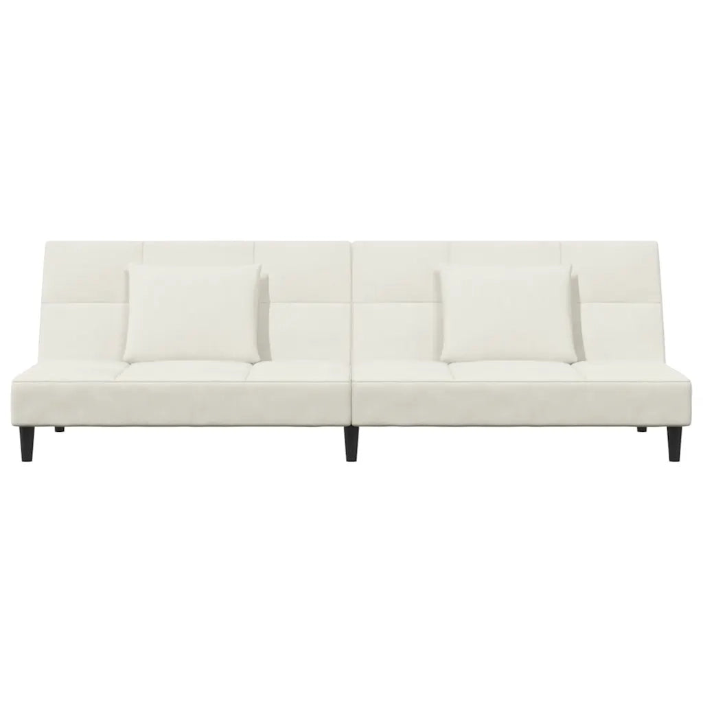 Divano Letto a 2 Posti con 2 Cuscini Crema in Velluto 375814