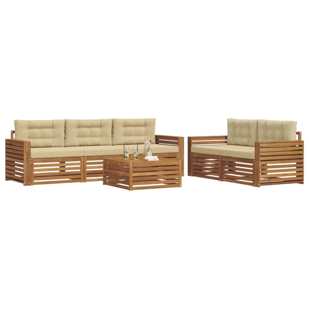 Set di divani da esterno con cuscino 6 pcs Naturale e Beige 3373028