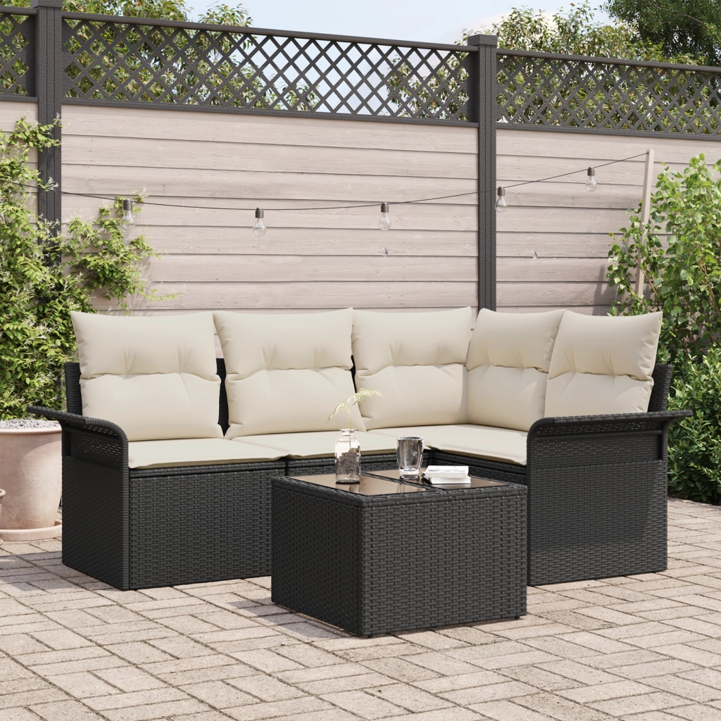 Set Divano Giardino  4 Pezzi con Cuscini Polyrattan Marrone