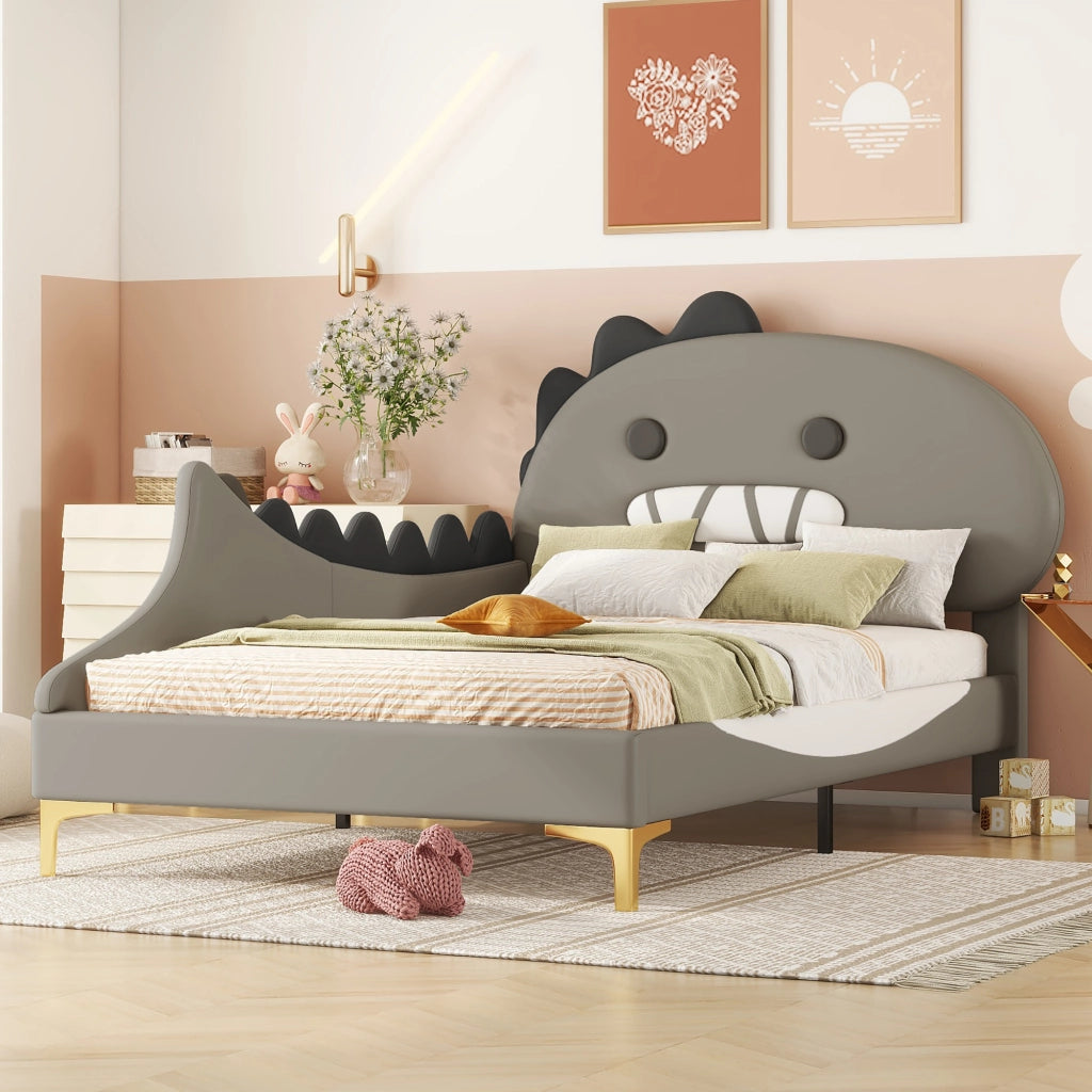 Letto basso per bambini dinosauri in PU grigio 90x200 cm