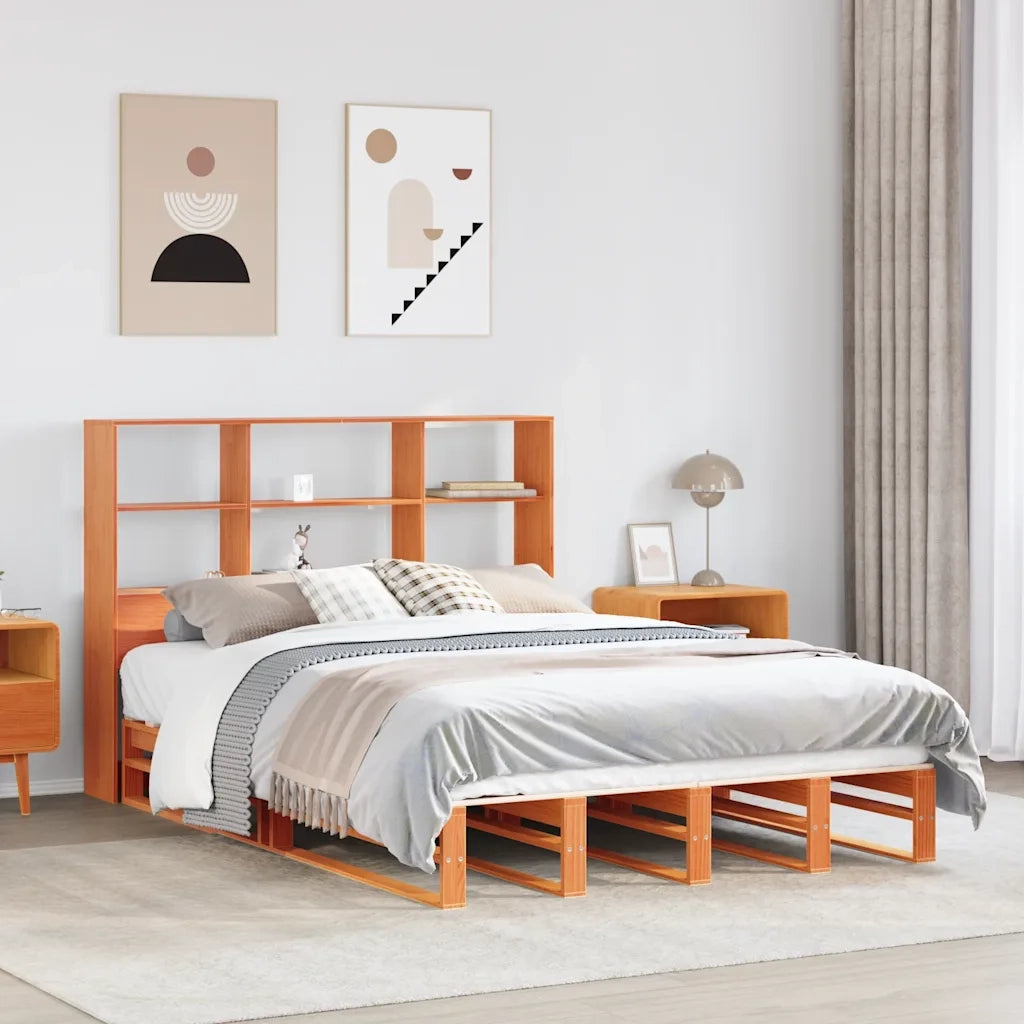 Letto Libreria senza Materasso-Struttura Letto con contenitore Marrone Cera 140x200 cm Legno 738941