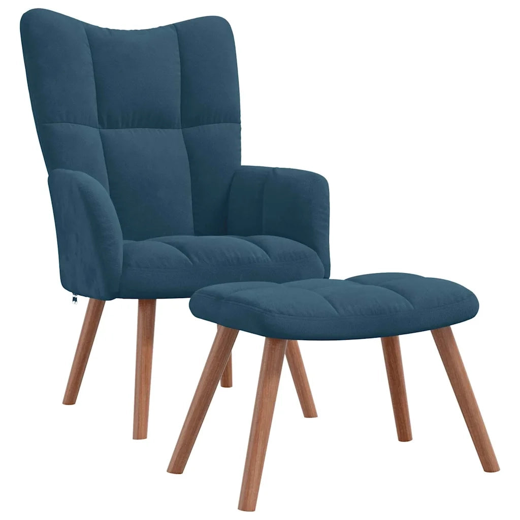 Divano Sedia-Poltrona Relax con Poggiapiedi Blu in Velluto 926550
