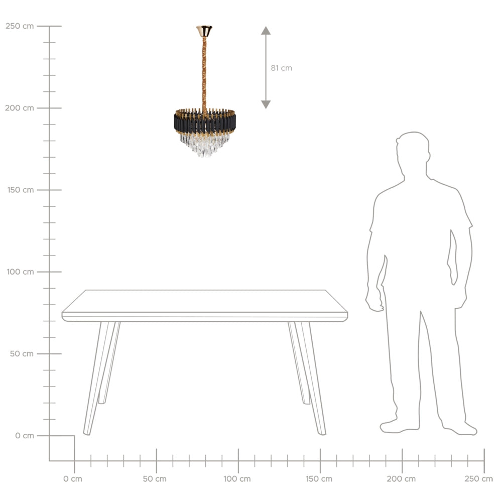 Lampadario Lampada a sospensione in ferro nero e oro con cristalli Illuminazione Glamour