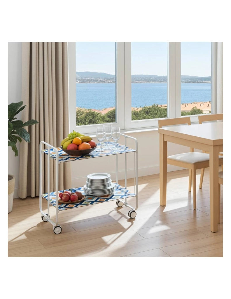 Carrello da cucina pieghevole bianco con ruote BAUHAUS 2 ripiani