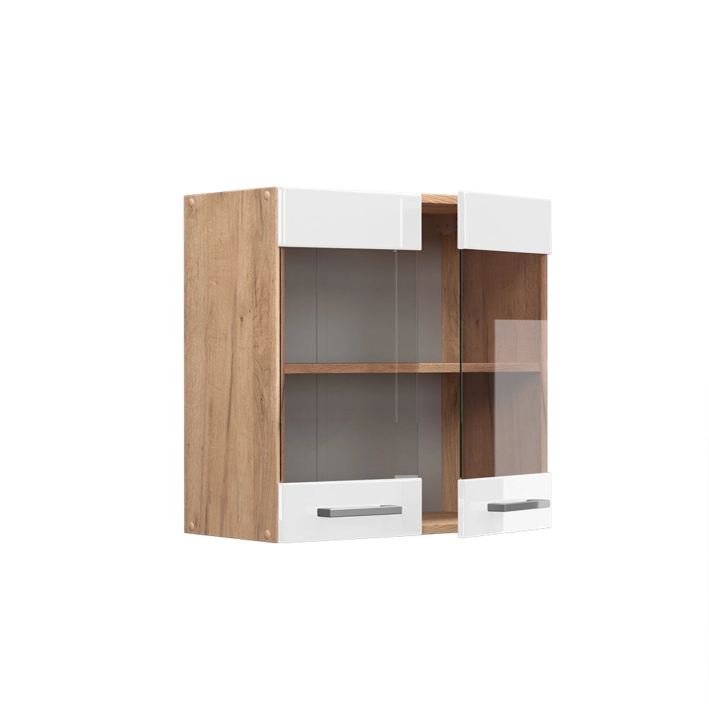 Mobile da cucina in vetro R-Line Bianco lucido/Rovere dorato 60 cm Vicco