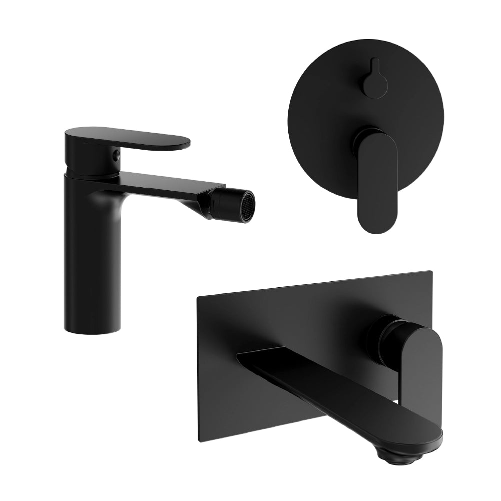 Set miscelatori: lavabo ad incasso bidet senza scarico e incasso doccia c/deviatore nero opaco | Kerry