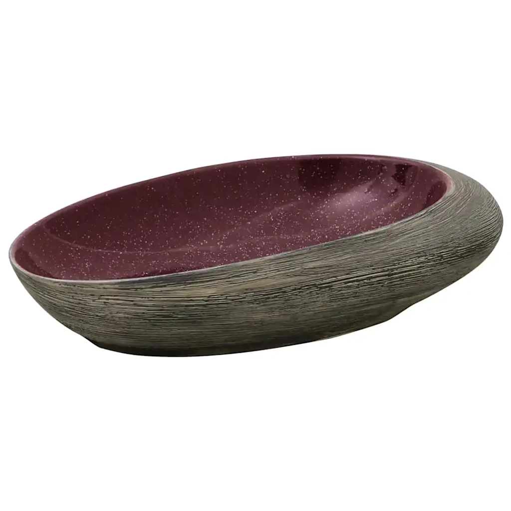 Lavabo da Appoggio-Lavandino-Lavello Viola e Grigio Ovale 59x40x14 cm Ceramica