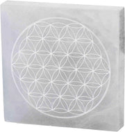 Piastra di caricamento quadrata - Selenite - Fiore di vita - Pulizia energetica - Caricamento di cristalli - Fatto a mano 10 x 11 cm - Piastra di energia