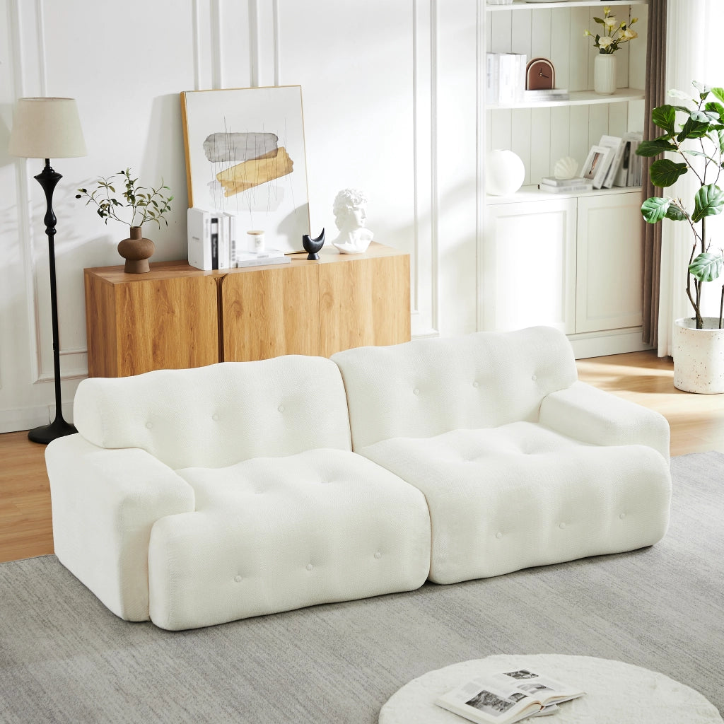 Divano 2 posti modulare con seduta profonda design curvo senza montaggio braccioli in chenille beige 224 × 104 × 66 cm