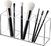 Organizzatore di pennelli per trucco in vetroresina con 3 compartimenti - Conservatore di pennelli trasparente per bagno, camera da letto e ufficio