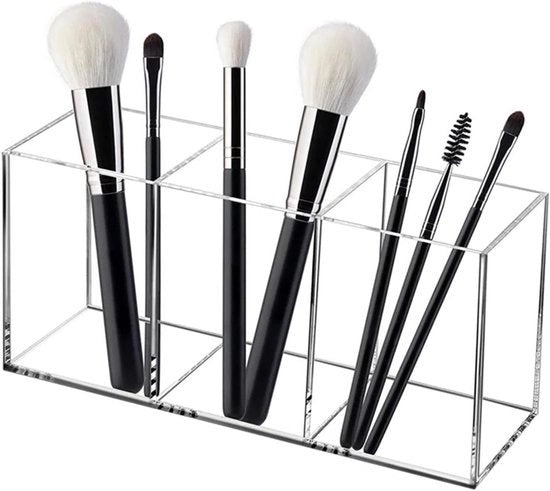 Organizzatore di pennelli per trucco in vetroresina con 3 compartimenti - Conservatore di pennelli trasparente per bagno, camera da letto e ufficio