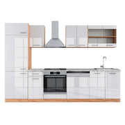 Cucina componibile R-Line Bianco lucido/Rovere dorato 300 cm, PL Marmo Vicco