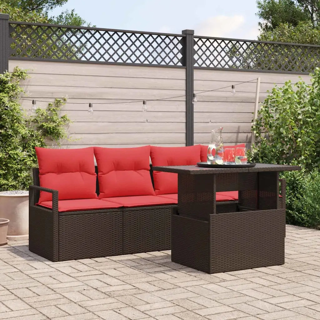 Set Divano da Giardino 5 pcs Marrone e Rosso polyrattan
