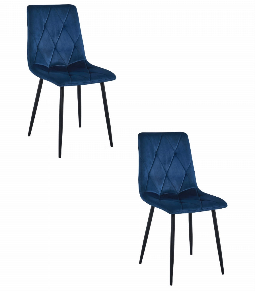 Set di 2 sedie Valora Tyra in velluto blu navy con gambe nere