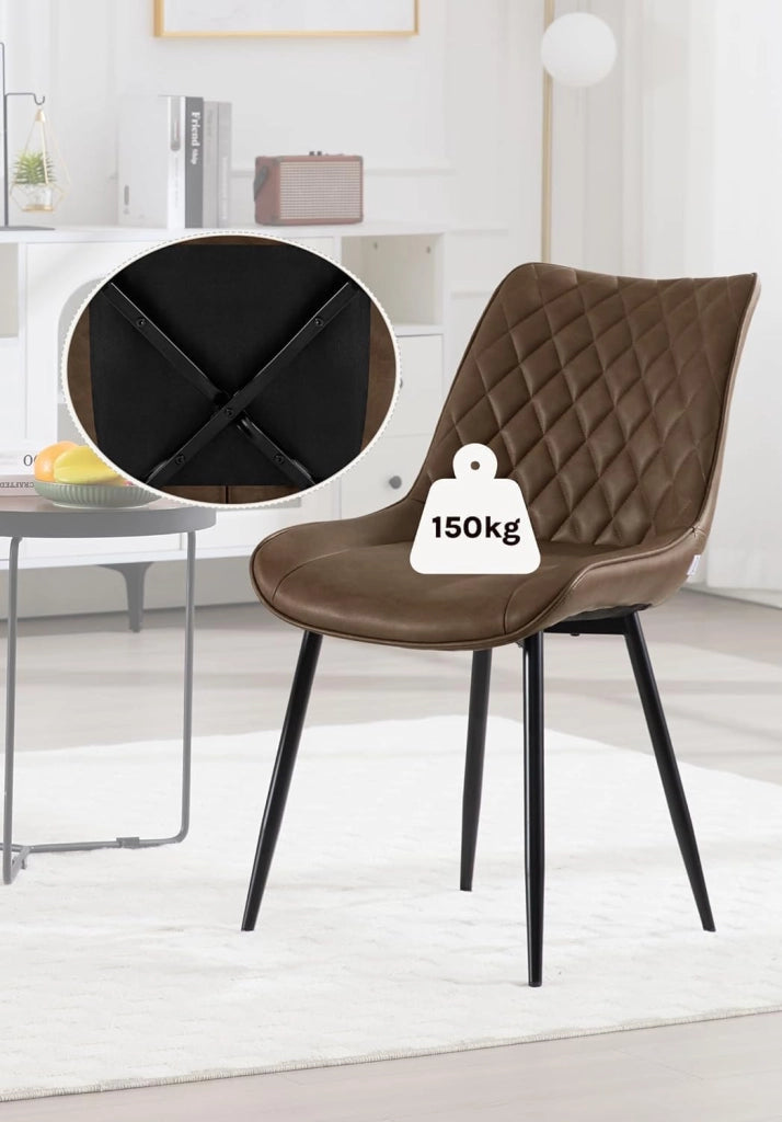 WOLTU set di 4 sedie cucina moderne sedie imbottite Adatte per Sala da Pranzo, Soggiorno, Camera da Letto Estetica in Ecopelle Marrone Metallo BH210br-4