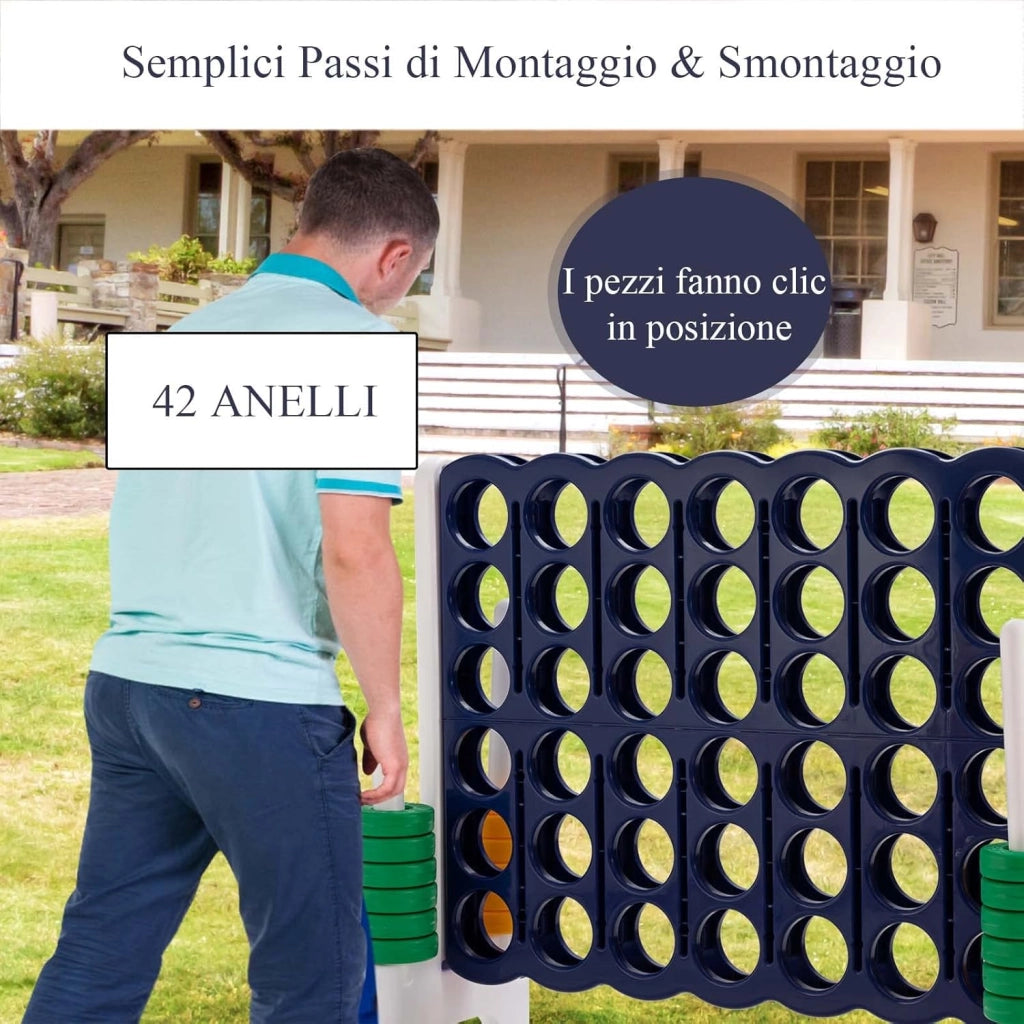 Forza Quattro da Interno ed Esterno da 104 cm, Forza 4 per Bambini ed Adulti con 42 Piedine, Gioco Educativo per Feste e Vacanze