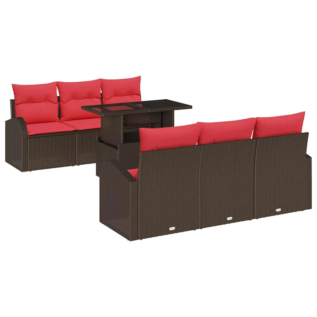 Set Divano da Giardino 7 pcs Marrone Rattan in Polipropilene