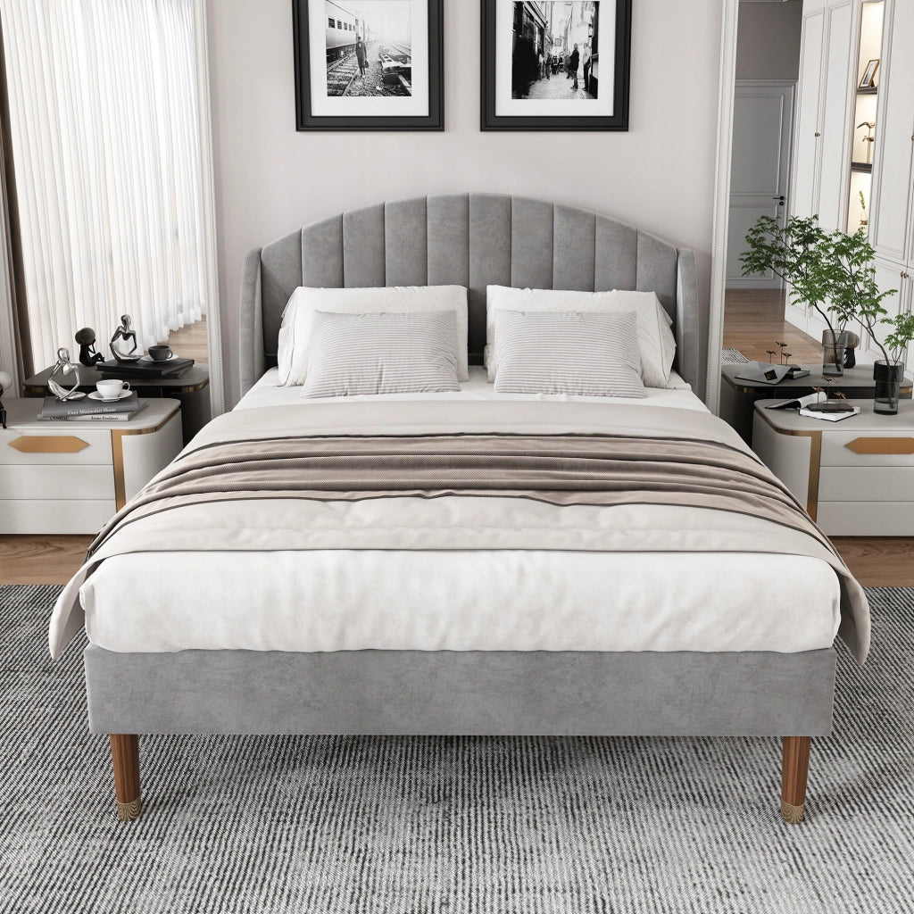 Letto matrimoniale 140x200cm - Xylo - Velluto, struttura grigia