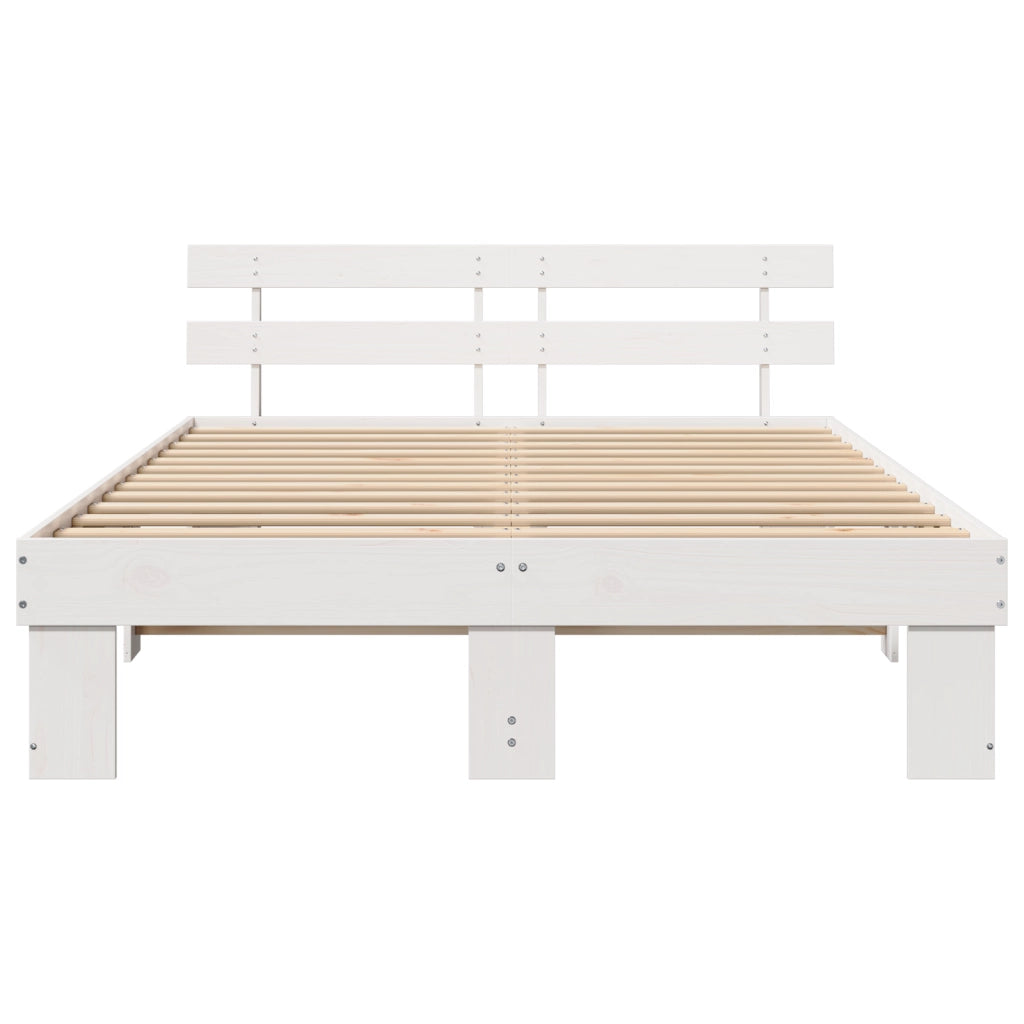 Struttura Letto con Testiera Bianco 140x200 cm Legno Massello di Pino