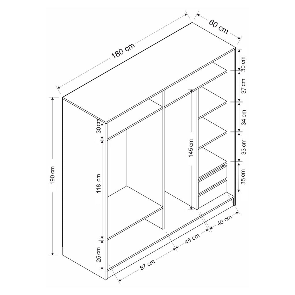 Armadio Camera da Letto Cuvio, Guardaroba 2 Ante Appendiabiti, 180x190h cm Bianco