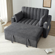 Divano letto 2 posti 136x162x84 cm con schienale regolabile e 2 cuscini in cotone e lino grigio