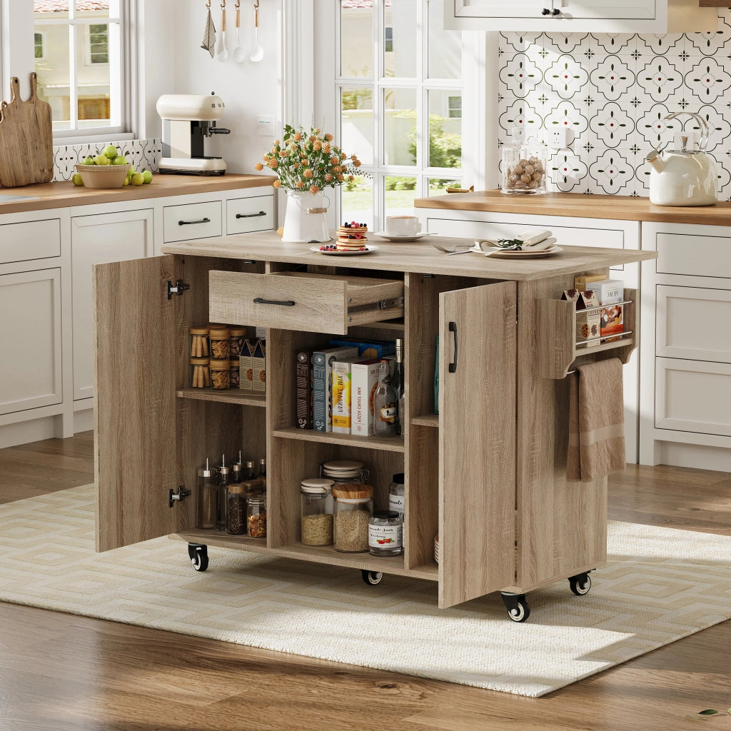 Isola Cucina Mobile con Piano Ribaltabile e Cassetto ¨C MINIMAL ¨C Rovere Sonoma, 92,9x120x43,5 cm