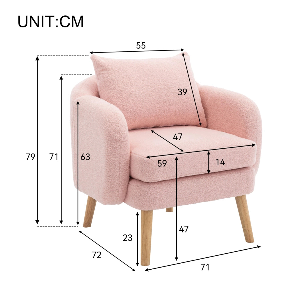 Poltrona singola in tessuto Teddy rosa 71x72x71 cm con cuscino; seduta 14 cm
