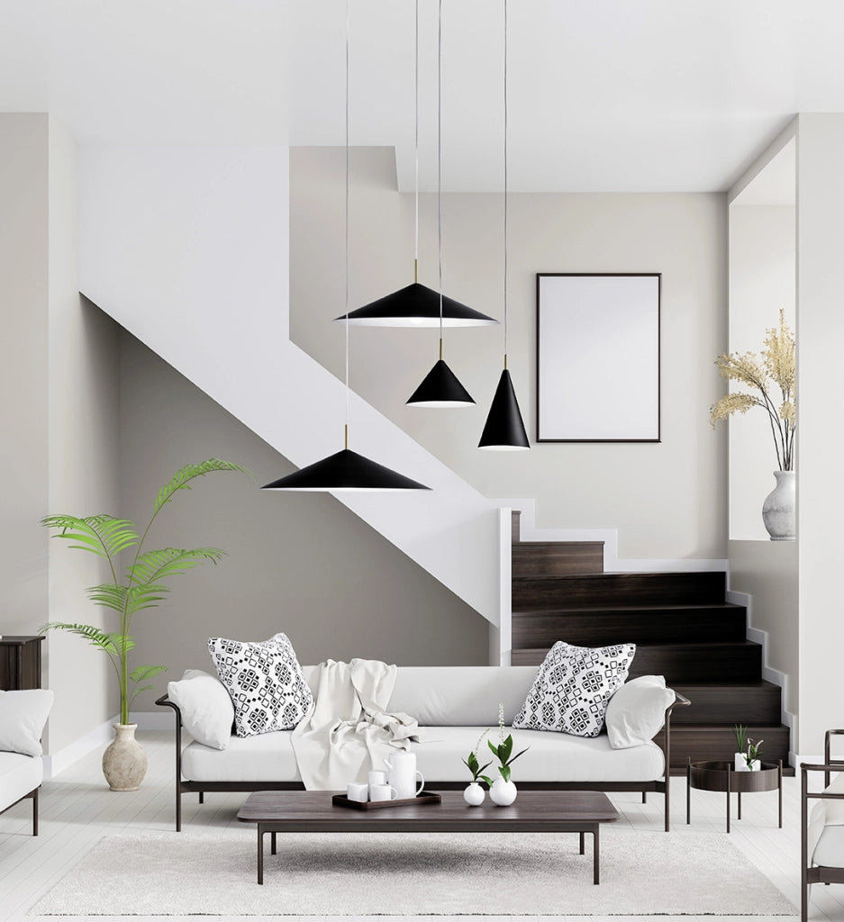 SAMOI  LAMPADARIO A SOSPENSIONE MEDIA D.26,5CM  COLORE ESTERNO NEROFINITURE BIANCO ORO ATTACCO E27