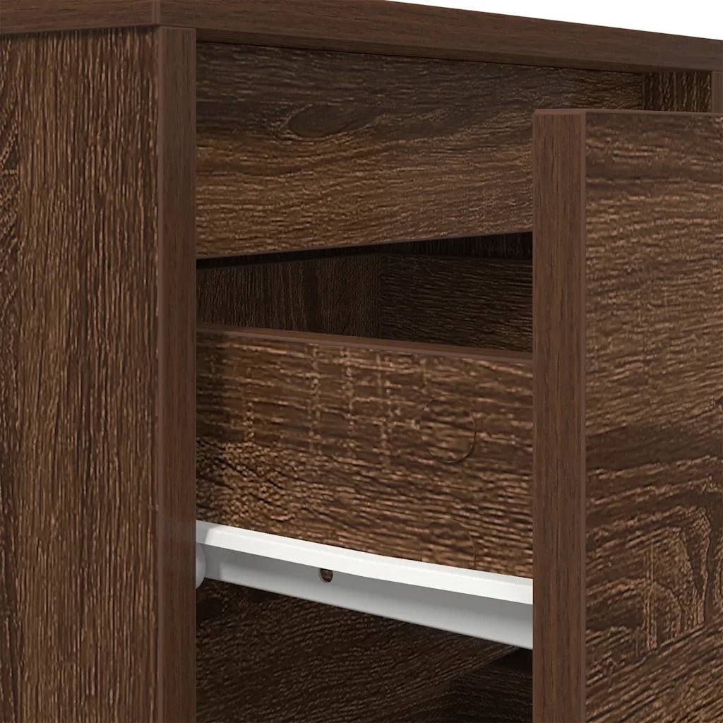 Comodino con Luci LED Rovere Marrone 38x34x65 cm