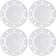 4 x piatti di protezione, argenteo lucido con bordo a motivi, piatti riciclabili, decorazione da tavola per matrimoni e altre occasioni, Ø 33 cm