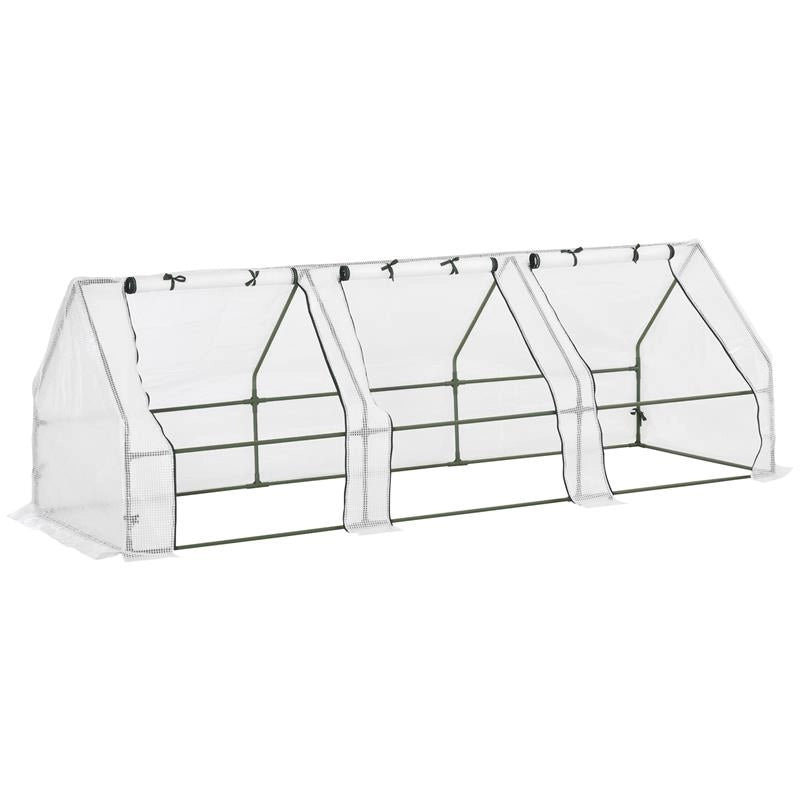 SERRA DA GIARDINO A TUNNEL IN PE CON BORDI ALLUNGATI E PORTE A CERNIERA, 270X90X90 CM, BIANCO